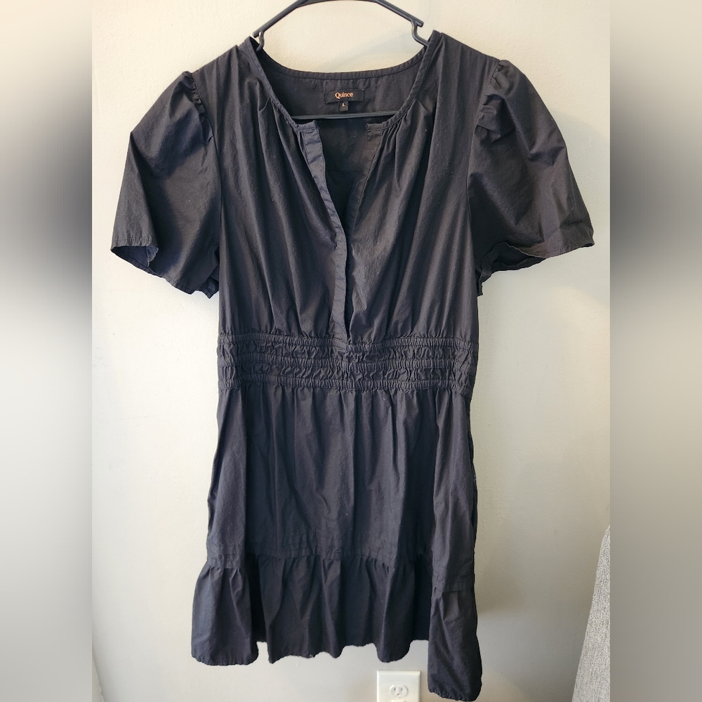 Quince Ecogoth organic cotton dress black Large Witchy Goth Short Sleeves Mini